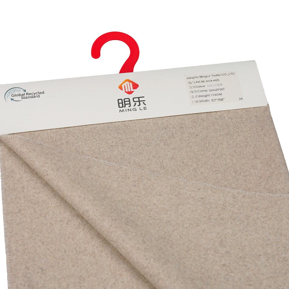 50 % ull, 40 % polyester, 10 % andre fibre, 770 G/M, naturlig lys bønnepasta, Twill Melton-stoff, ML-0124-4425