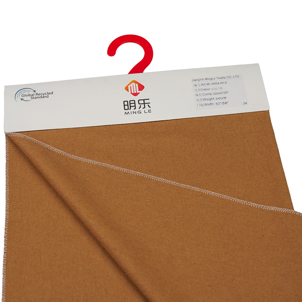 50 % ull, 40 % polyester, 10 % andre fibre, 340G/M, kamel, flanellstoff, ML-S0624-201-9