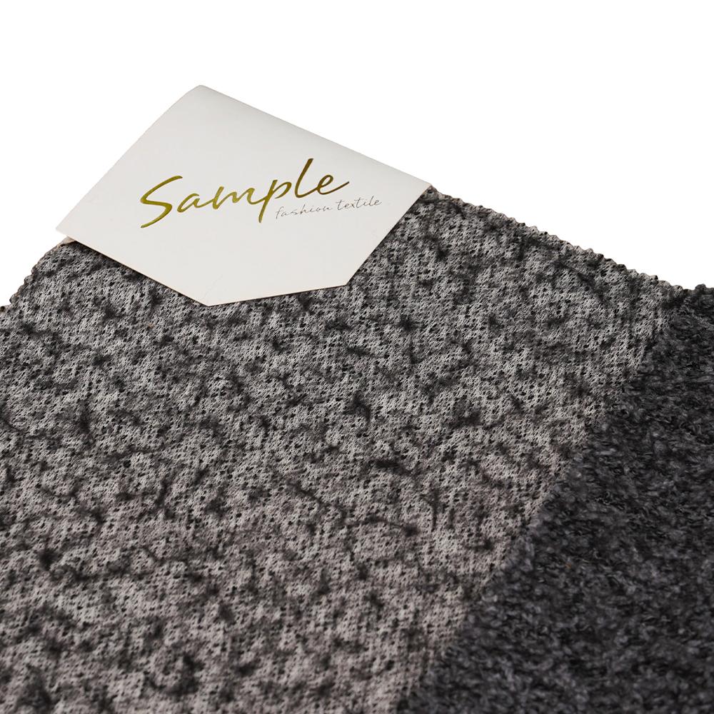 40 % ull, 60 % polyester, 750G/M, svart og grått, Bali strikket ullstoff, ML-70165440-75